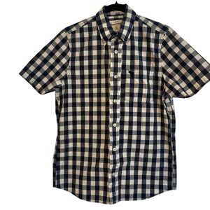 Abercrombie Boys Muscle Fit‎ Button Up Shirt Blue Checker Size XL Short Sleeves